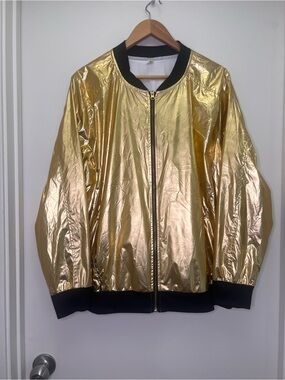 Gold Metallic Bomber Jacket Xersion 2X Statement Streetwear Festival